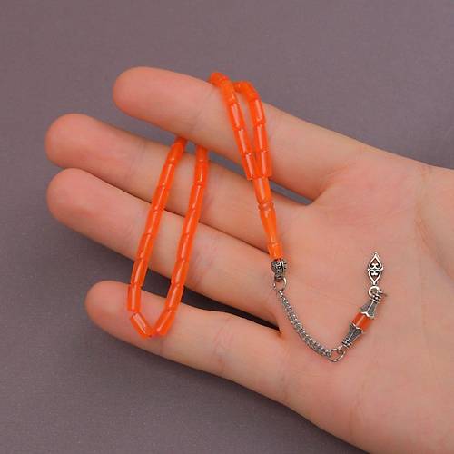 U�ak Cam� Kesme Kesim Alpaka P�sk�ll� 4x8mm Tesbih - Turuncu