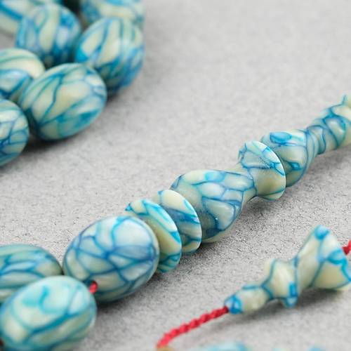 Galalit Yumurta Kesim 8.5x12mm Tesbih -Sedefli Turkuaz