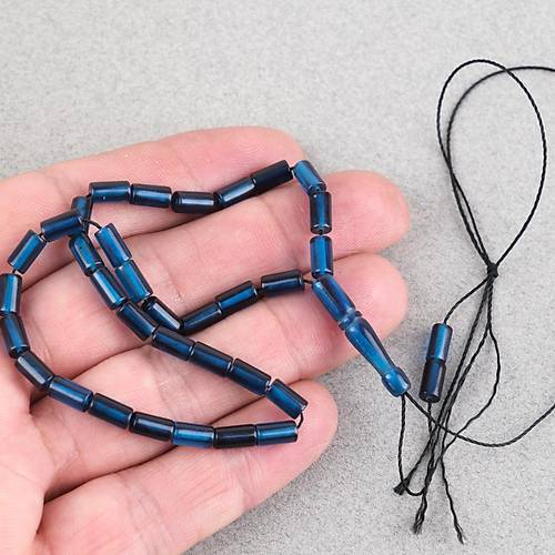 Ate� Kehribar Kesme Kesim 4x7mm Tesbih- Koyu Petrol Mavisi