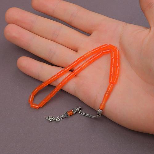 U�ak Cam� Kesme Kesim Alpaka P�sk�ll� 4x8mm Tesbih - Turuncu
