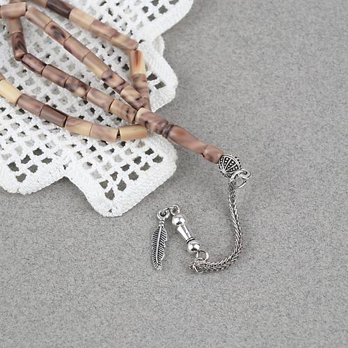S�kma Kehribar Alpaka P�sk�ll� Kesme Kesim 4x7mm Tesbih- Kahverengi-Bej
