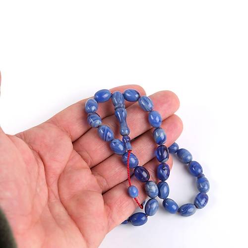 Skma Kehribar Beyzi Kesim 8x11mm Tesbih -Parlement Mavi
