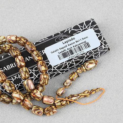 Galalit Kapsl Kesim 8x11.5mm Tesbih -Sedefli Ak Kahve
