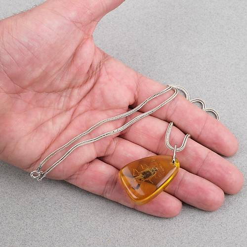 Ger�ek Akrep Fosilli 925 Ayar G�m�� Zincirli Kolye - Tip E