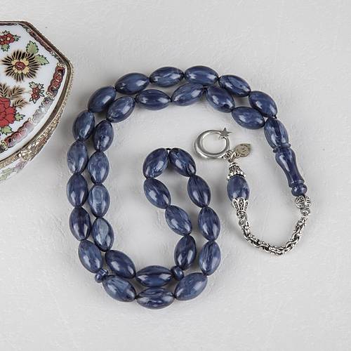 Sedefli S�kma Kehribar Alpaka P�sk�l Arpa Kesim 8.5x14mm - Parlement Mavi - �brahim Ye�ilnacar Usta ��i