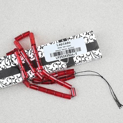 Ate� Kehribar Kesme Kesim 6x10mm Tesbih P�sk�ls�z K�rm�z�