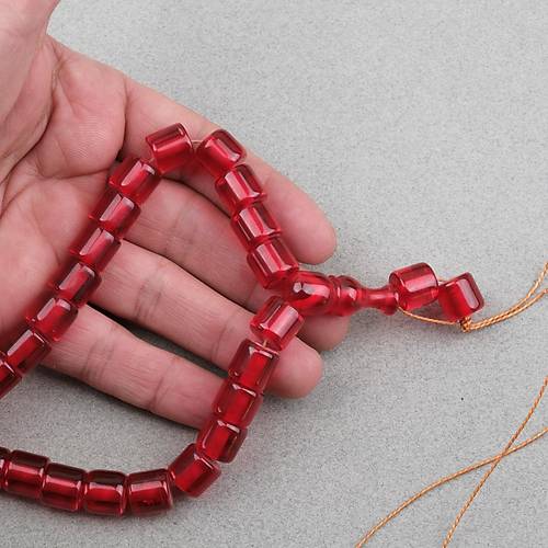 Ate� Kehribar Kaps�l Kesim 11x11mm Tesbih - �effaf K�rm�z� P�sk�ls�z