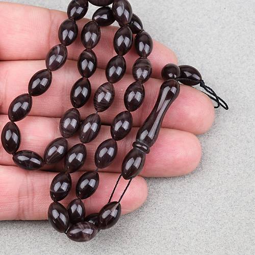 S�kma Kehribar Beyzi Kesim 7x11mm Tesbih- Kahverengi