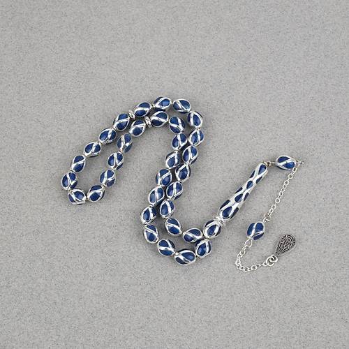 G�m�� Kaplama Kafesli Mine Beyzi 7x9mm Tesbih - Lacivert