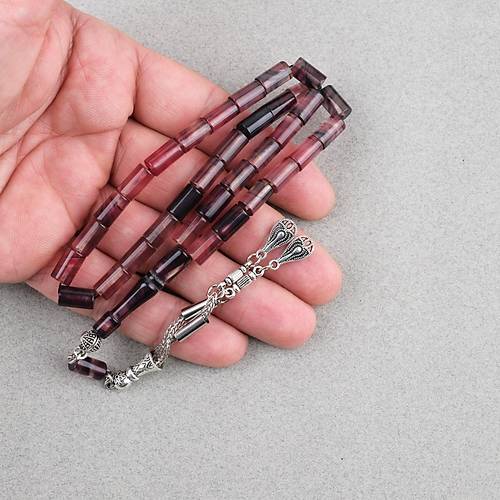 S�kma Kehribar Kesme Kesim Alpaka P�sk�ll� 6x10mm Tesbih