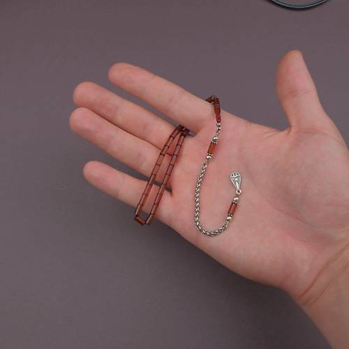 S�kma Kehribar Bilek Boy Kesme Kesim 4x7mm Sallama Tesbih Kahverengi