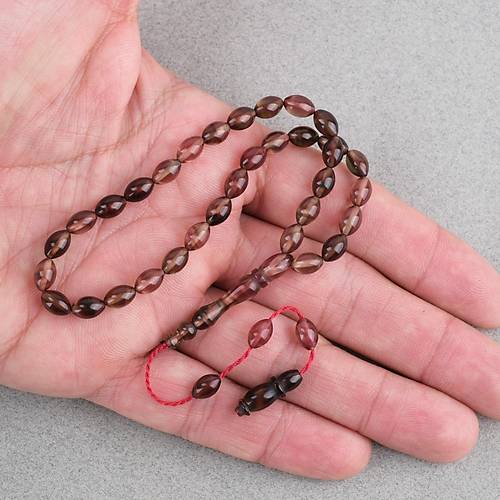 S�kma Kehribar Beyzi Kesim Sistemli Bilek Boy 5x8mm Tesbih Kahverengi