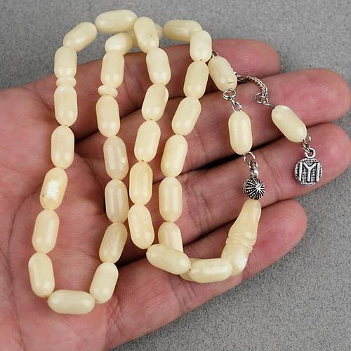 Rus Kaya Damla Kehribar 925Ayar G�m�� P�sk�l Arpa Kesim Kesim 6x12mm Tesbih