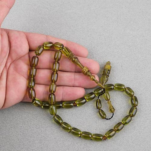 Ate� Kehribar Halkal� �mame Kaps�l Kesim 8x11mm Tesbih - Ye�il