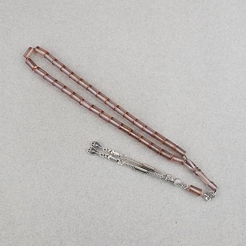 Ate� Kehribar Kesme Kesim Alpaka P�sk�ll� 6x10mm Tesbih