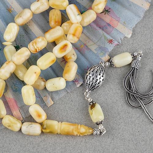 Rus Kaya Damla Kehribar 925Ayar G�m�� P�sk�l Kaps�l Kesim 8x13mm Tesbih