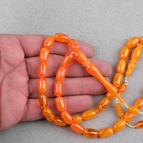 S�kma Kehribar Usta ��i �mzal� Badem Kesim 8x13mm Tesbih