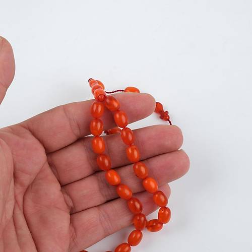 Skma Kehribar Usta i mzal Beyzi Kesim 7x9.5mm Tesbih - Turuncu