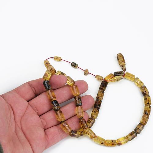 Dominik Mavi Kaya Damla Fosilli Amber Kapsl Kesim 8x13mm Tesbih