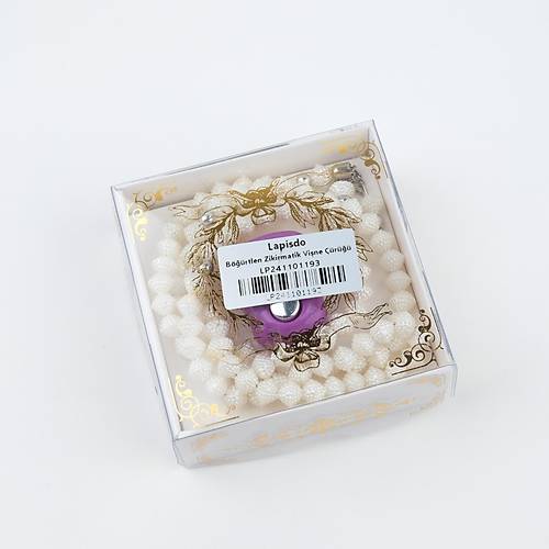 Zikirmatik Elektronik Tesbih ve Brtlen Desenli 99luk Namaz Tesbih Seti -Lila