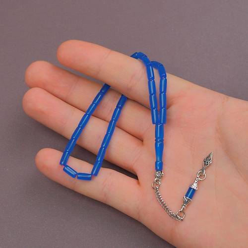 U�ak Cam� Kesme Kesim Alpaka P�sk�ll� 4x8mm Tesbih - Mavi
