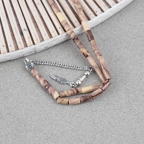 S�kma Kehribar Alpaka P�sk�ll� Kesme Kesim 4x7mm Tesbih- Kahverengi-Bej