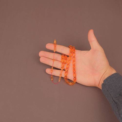 �brahim Atasever Usta ��i �mzal� Katalin Kaps�l Kesim 8x11.5mm Tesbih - A��k Turuncu