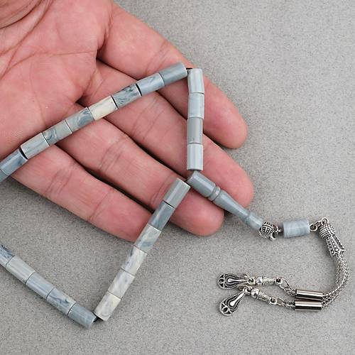 S�kma Kehribar Kesme Kesim Alpaka P�sk�ll� 6x10mm Tesbih