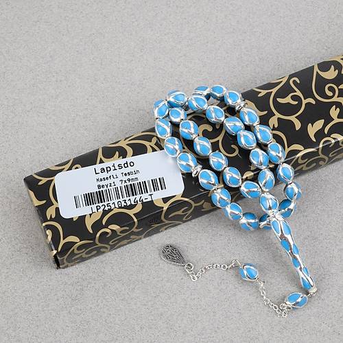 G�m�� Kaplama Kafesli Mine Beyzi 7x9mm Tesbih -Mavi