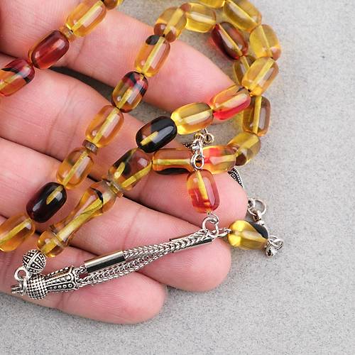 S�kma Kehribar Kaps�l Kesim Alpaka P�sk�ll� 7x11mm Tesbih