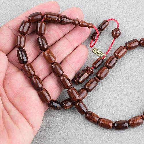 Skma Kehribar Faturan Kapsl Kesim 8x12mm Tesbih - Kahverengi