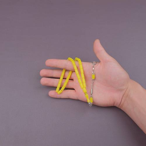 U�ak Cam� Kesme Kesim 6x10mm Tesbih Alpaka P�sk�ll� Sar�