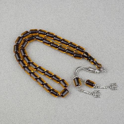 Ate� Kehribar Alpaka P�sk�ll� Kaps�l Kesim 9x12mm Tesbih - Siyah Sar�