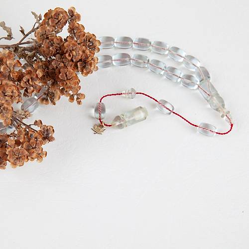 Ate Kehribar Beyzi Kesim 7.5x11mm Tesbih - effaf Beyaz