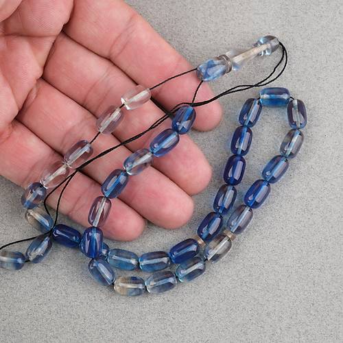 S�kma Kehribar Kaps�l Kesim 7x11mm Tesbih P�sk�ls�z A��k Mavi