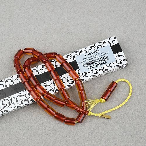 Omari Ate� Kehribar Yumu�ak Kesme Kesim Oturtma �mameli Sistemli 7.5x11mm Tesbih