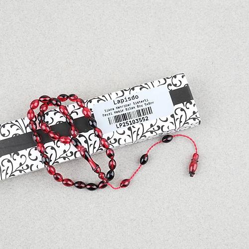 S�kma Kehribar Beyzi Kesim Sistemli Bilek Boy 5x8mm Tesbih K�rm�z� Siyah