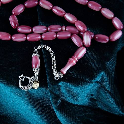 Sedefli Sikma Kehribar Alpaka Pskl Arpa Kesim 8x15mm Tesbih - Bordo