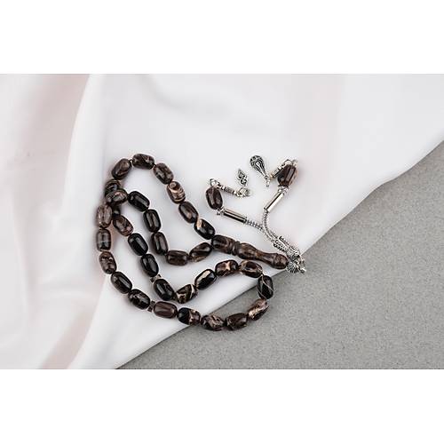 S�kma Kehribar Kaps�l Kesim Alpaka P�sk�ll� 7x11mm Tesbih Kahverengi