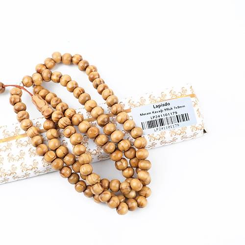 Meram Kavak 99luk Kre Kesim 7.5mm Namaz Tesbihi-Ak Kahverengi