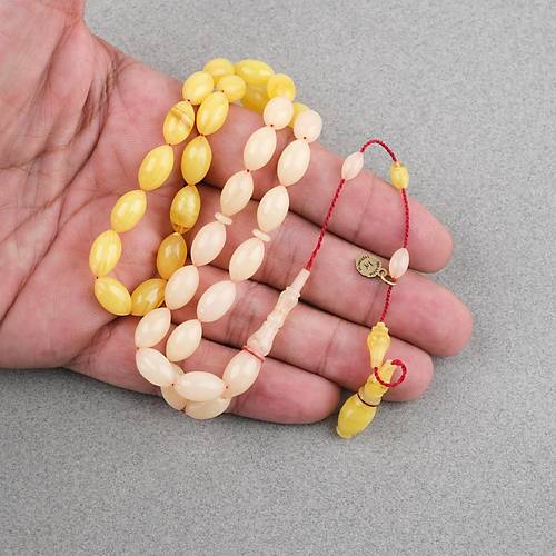 Osmanl� S�kma Kehribar Eski Obje D�nem Yap� Arpa Kesim 7x12.5mm Tesbih