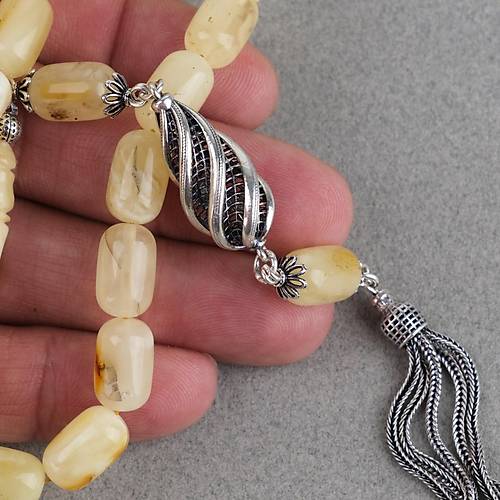 Rus Kaya Damla Kehribar 925Ayar G�m�� P�sk�l Kaps�l Kesim 8x13mm Tesbih