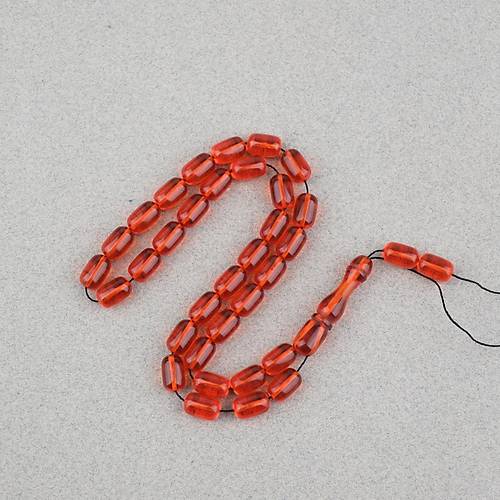 Ate� Kehribar Kaps�l Kesim 7x11mm Tesbih P�sk�ls�z �effaf K�rm�z�