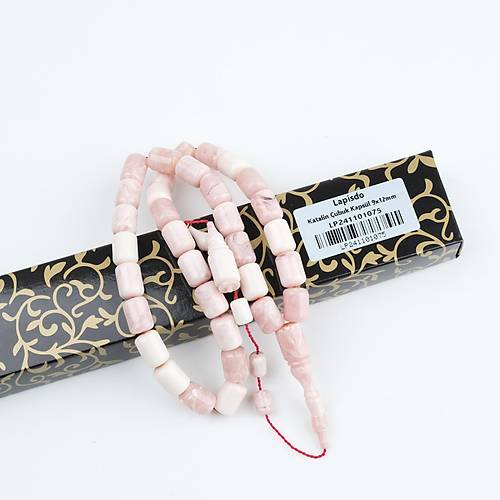 Katalin Dinlenmi� �ubuk Usta i�i �mzal� Kaps�l Kesim 9x12mm Tesbih -Beyaz Alacal�