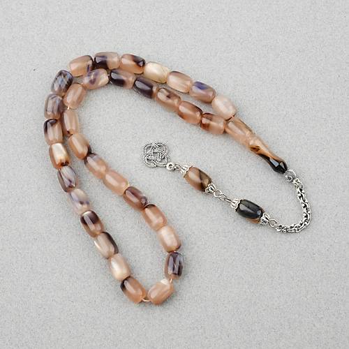 S�kma Kehribar Sedefli Alpaka P�sk�l Kaps�l Kesim 8x11.5mm Tesbih