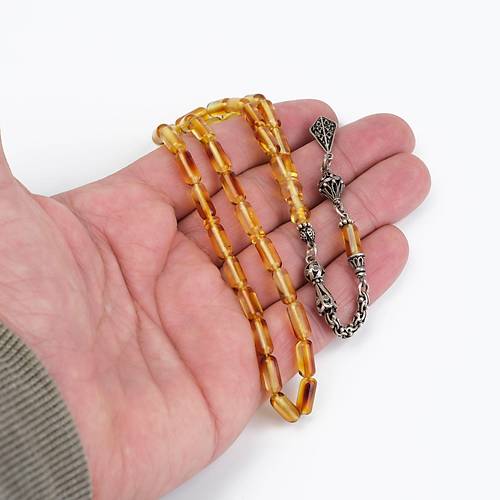 Su Damlas Doal Kaya Damla Kehribar 925Ayar Gm Pskl Kesme Kesim 4,5x10mm Tesbih