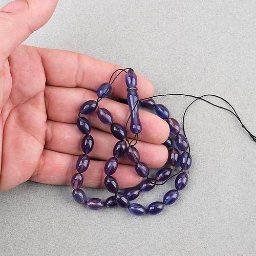 S�kma Kehribar Beyzi Kesim 7x11mm Tesbih P�sk�ls�z Mavi