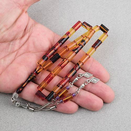 S�kma Kehribar Mozaik Kesme Kesim 6x10.5mm Tesbih