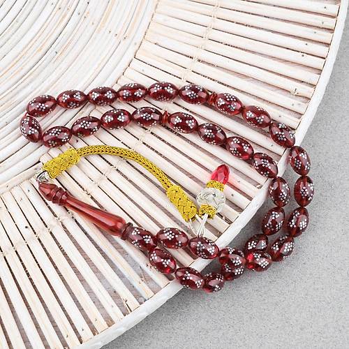 Ate� Kehribar �ak�ml� Kazas P�sk�ll� Beyzi Kesim 7x10mm Tesbih