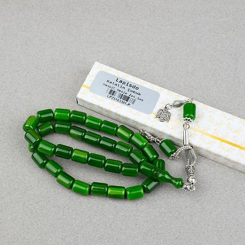 Katalin �ubuk Alpaka P�sk�ll� Kaps�l Kesim 9x13mm Tesbih - Ye�il